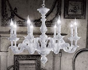 Lampadario classico agata ondaluce bianco in legno per salotto otto luci
