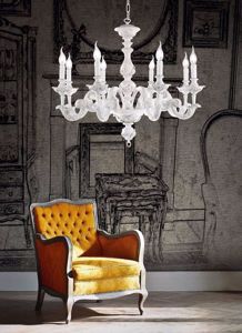 Lampadario classico agata ondaluce bianco in legno per salotto otto luci