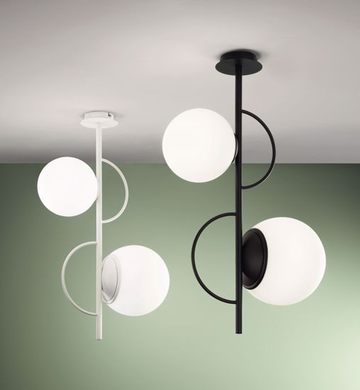 Ondaluce plafoniera sospesa design moderna per interni sfere vetro bianco