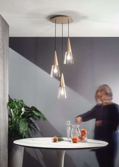 Ondaluce lampada a sospensione oro per tavolo da cucina moderna vetri cono trasparenti