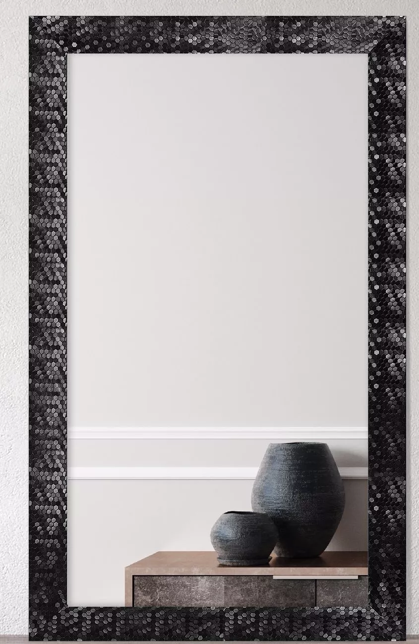 Specchio 40x130 da parete rettangolare con cornice nera decorativa - 7103
