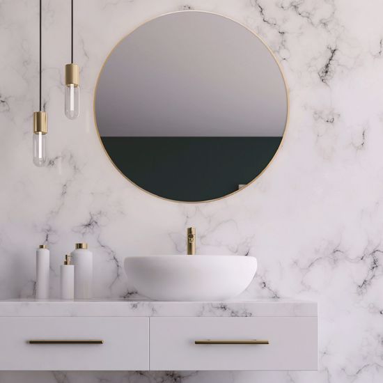 Specchio bagno a parete rotondo 70cm moderno cornice oro satinato