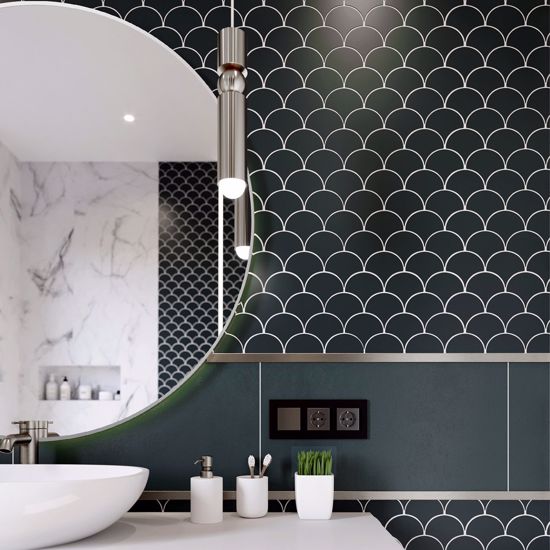Specchio da bagno a parete rotondo 80cm bordo grigio design moderno