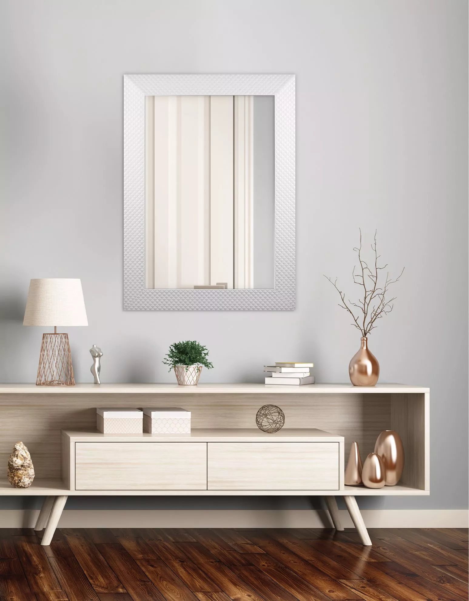 Specchio da parete 50x70 moderno con cornice bianca verticale - 711B