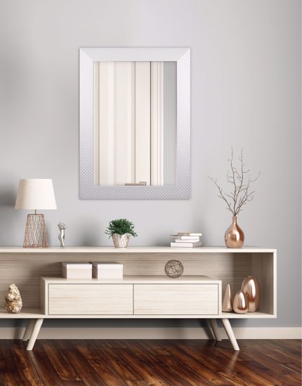 Specchio da parete 50x70 moderno rettangolare cornice trapuntata bianca
