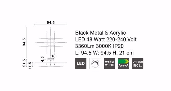 Plafoniera led moderna bacchette nera 48w 3000k dimmerabile per soggiorno