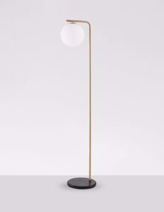 Piantana oro base marmo nero sfera vetro bianco