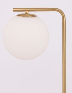 Piantana oro base marmo nero sfera vetro bianco