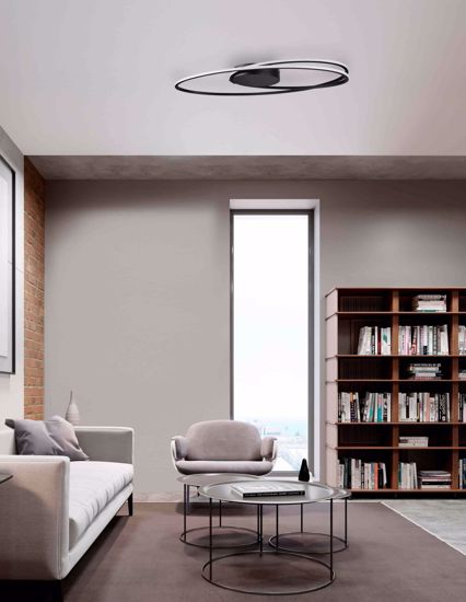Plafoniera moderna led 28w 3000k nera design ovale per soggiorno