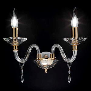 Lampada da parete classica 2 luci bracci di cristallo trasparente oro brigida ondaluce