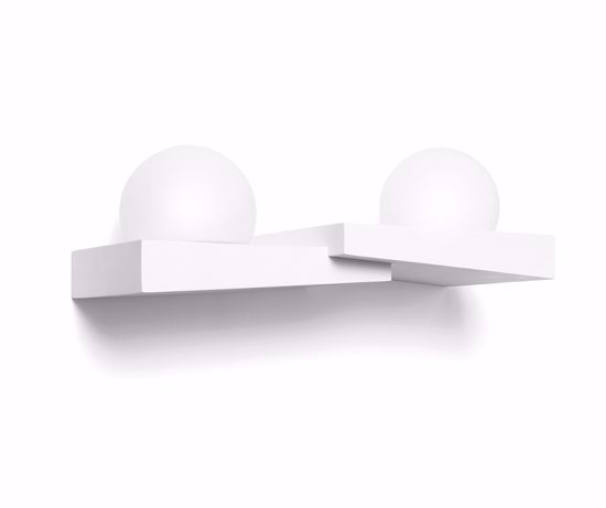 Applique cicladi sforzin in gesso bianco design moderna due luci sfere vetro