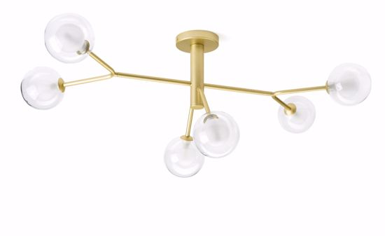 Plafoniera moderna cosmo miloox sei sfere vetro metallo oro per soggiorno