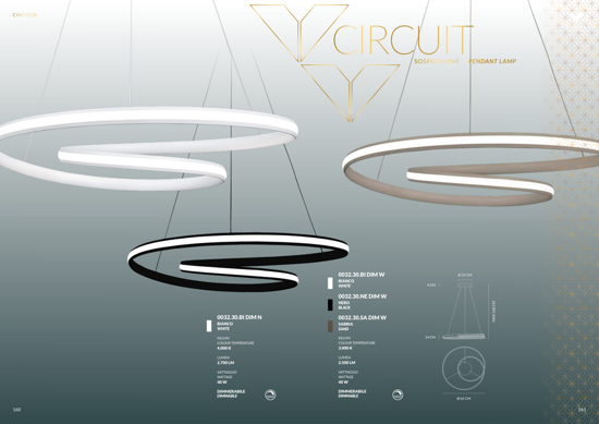 Vivida circuit  lampadario bianco led 40w 3000k dimmerabile design spirale