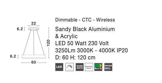 Lampadario wireless anello 60cm nero led 3000k 4000k 50w dimmerabile