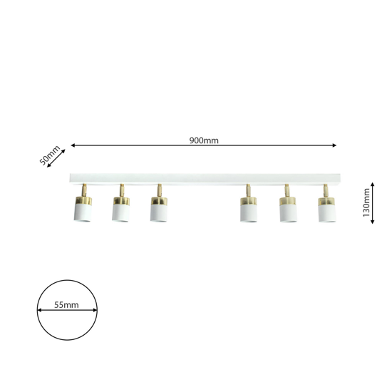 Binario design 6 luci con faretti gu10 bianco oro orientabili