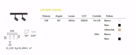 Ego track faretti soffitto orientabili barra lineare led 5w 3000k binario monofase 48v on-off osram