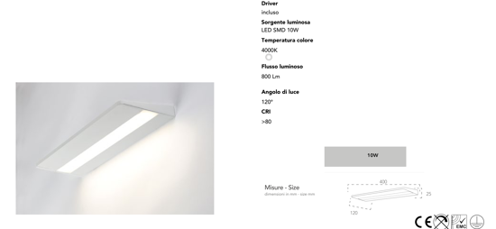 Applique bianco design spessore sottile led 10w 4000k luce verso il basso