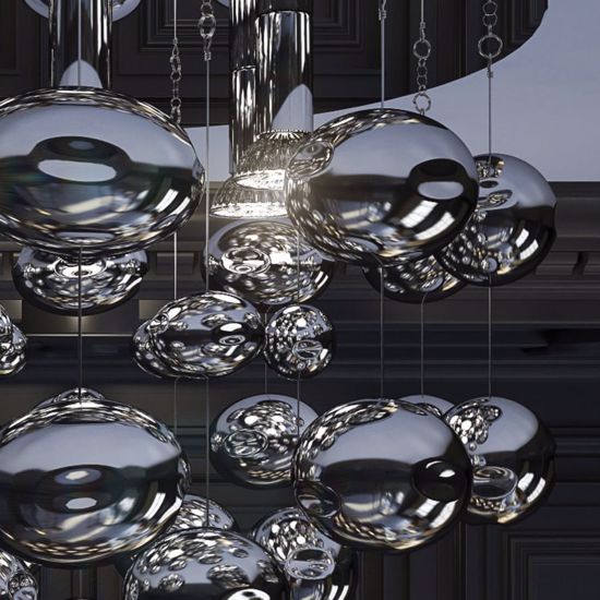 Plafoniera moderna cascata bolle vetro cromo lucido per scala