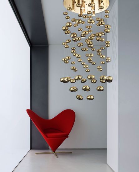 Plafoniera lusso cascata sfere vetro oro lucido per soffitti alti