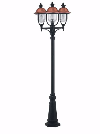 Lampione rustico palo alto illuminazione da giardino tre lanterne ip44 rame