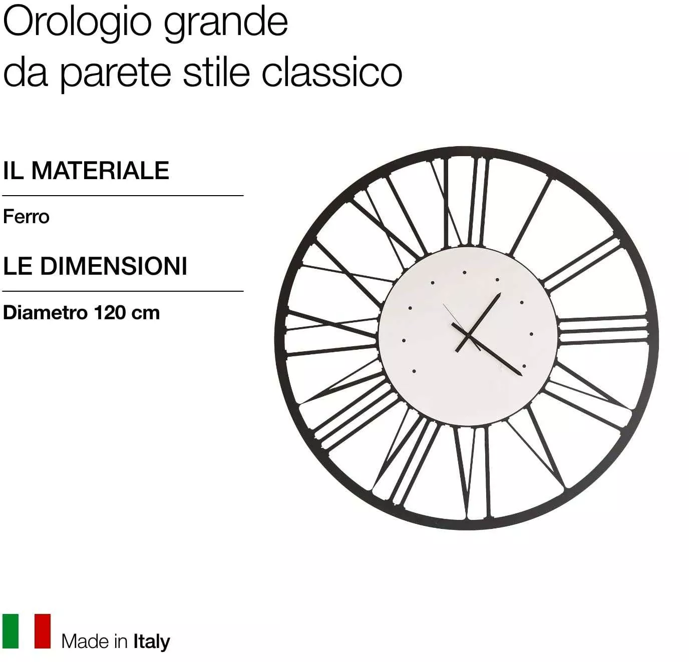 Orologio da parete big nero design rotondo numeri romani - 1054