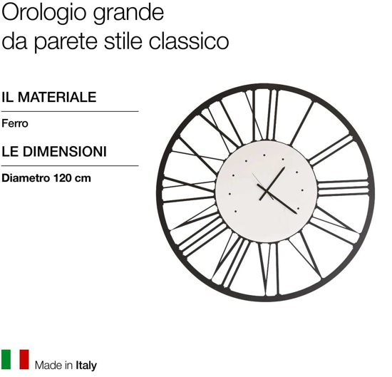 Orologio da parete big nero design rotondo numeri romani