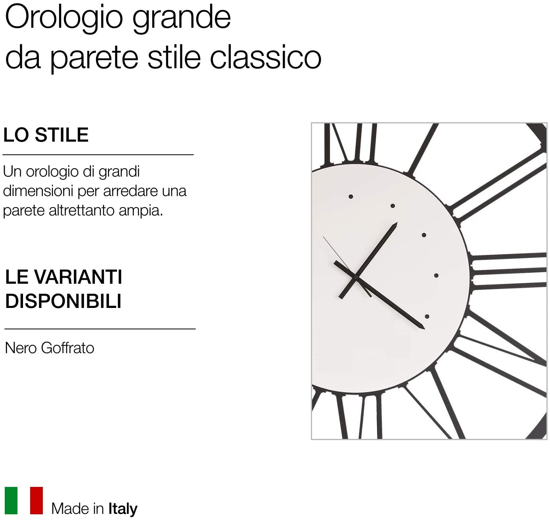 Orologio da parete big nero design rotondo numeri romani