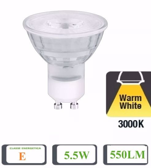 Life lampada led gu10 5,5w 3000k lm550 trasparente ottica 36