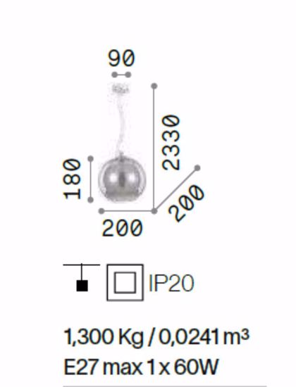 Nemo sp1 d20 fume&apos; ideal lux lampadario boccia sfera vetro