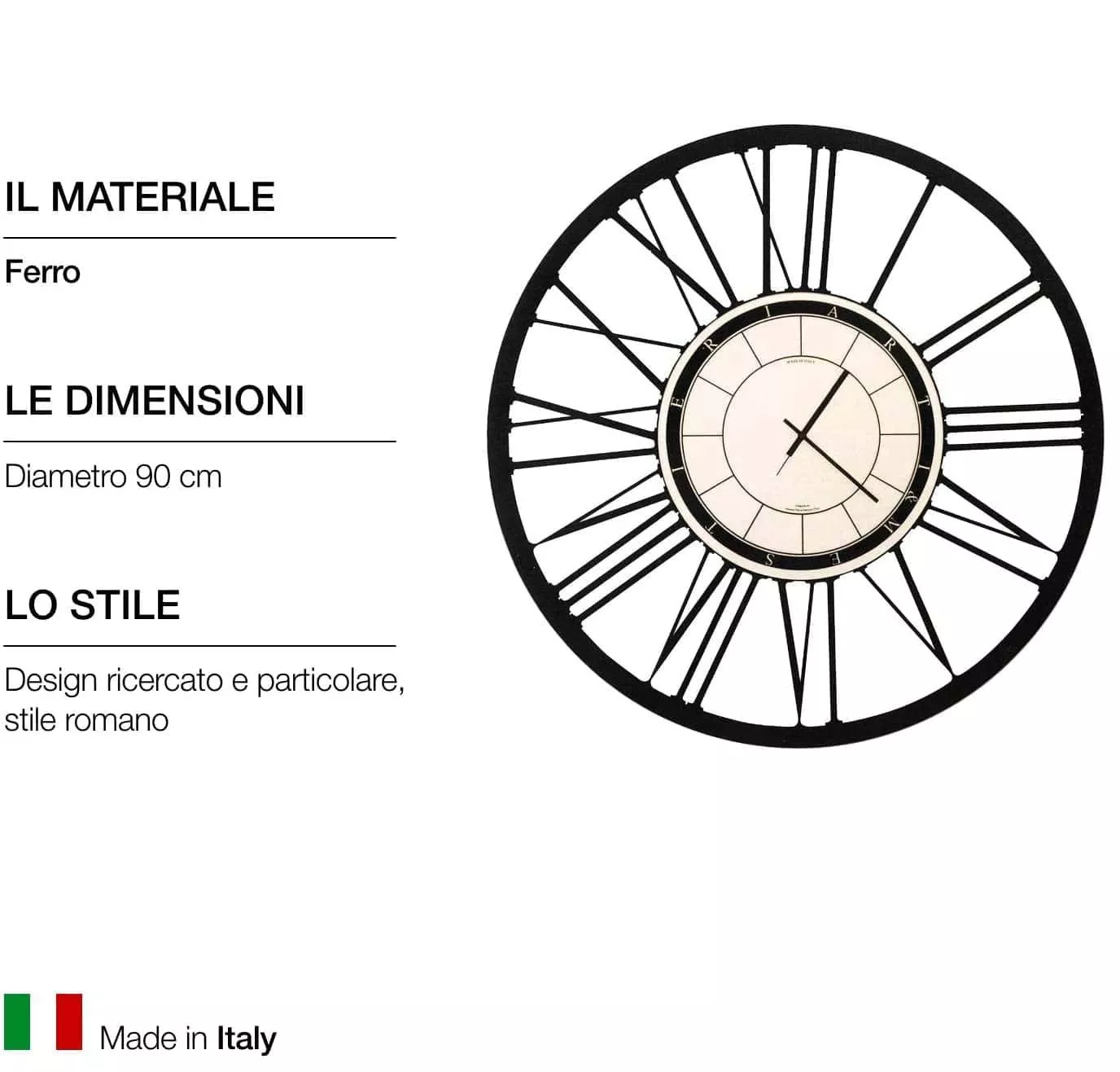 Orologio da parete big nero design rotondo numeri romani - 1054