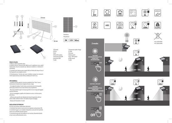 Applique da esterno solare ip44 con sensore crepuscolare di movimento led 8w 6000k