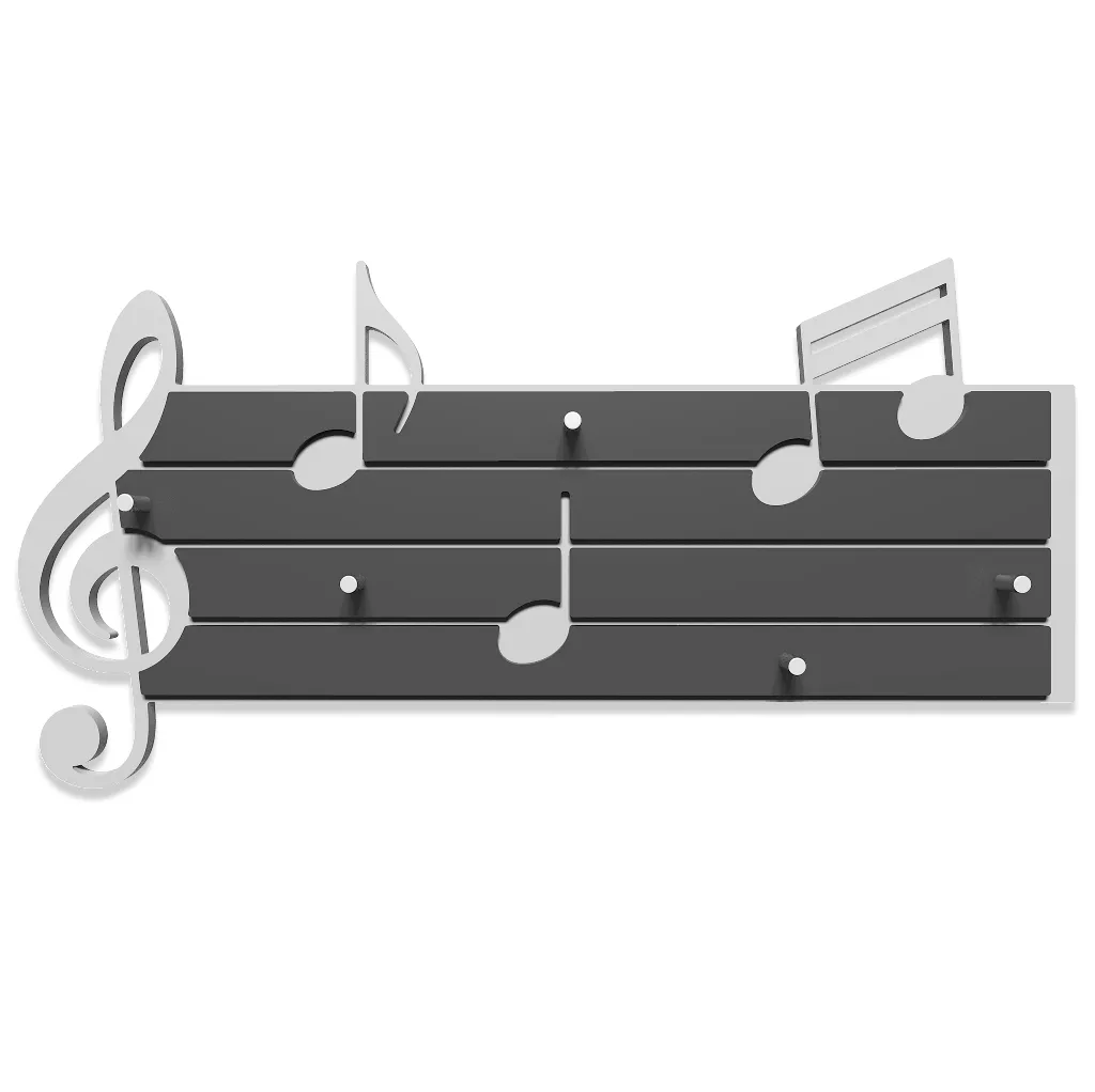 Portachiavi da parete moderno magnetico pentagramma musicale legno bianco  grigio - 1DCC