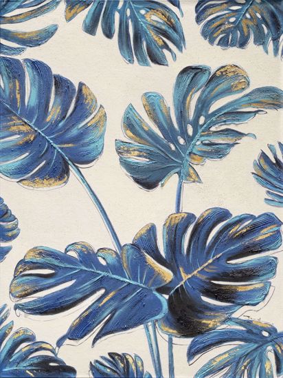 Quadro verticale floreale moderno foglie blue 90x120