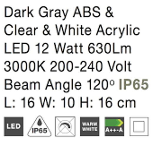Applique per esterno antracite soffitto led 12w 3000k ip65