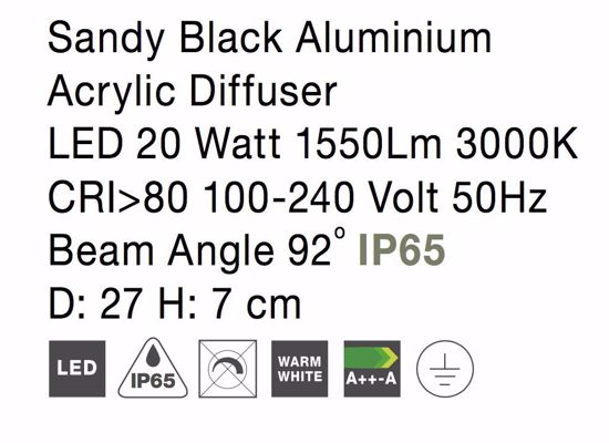 Plafoniera da esterno moderna nera led 20w 3000k ip65 soffitto parete