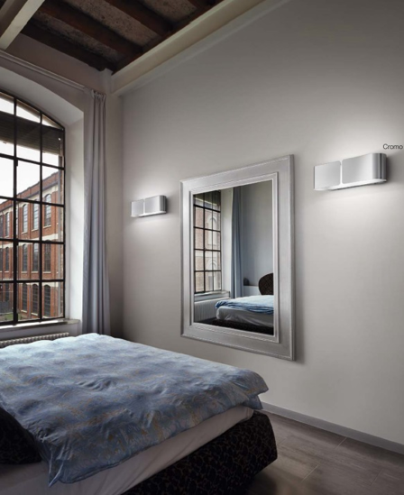 Applique da parete moderne design curvo doppia emissione cromo lucido per soggiorno