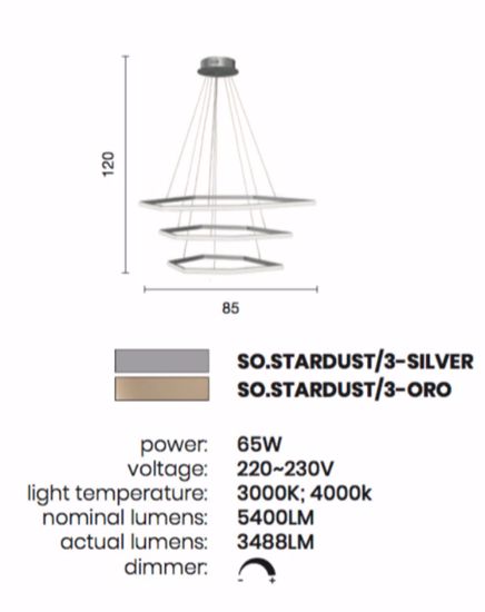 Lampadario moderno led 66w 3000k ondaluce stardust silver dimmerabile