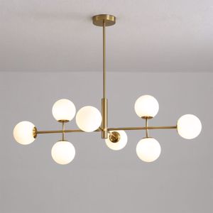 Lampadario oro sfere vetro bianco per soggiorno moderno mazzola luce