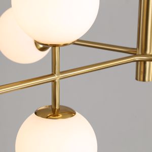 Lampadario oro sfere vetro bianco per soggiorno moderno mazzola luce