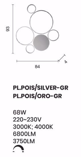 Plafoniere led 68w 3000k dimmerabile ondaluce pois silver anelli 