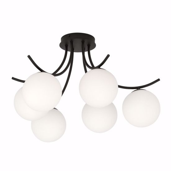 Plafoniera per soggiorni moderni nera design 6 luci sfere vetro bianco