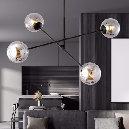 Sospensione nero per soggiorno moderno luci orientabili sfere di vetro