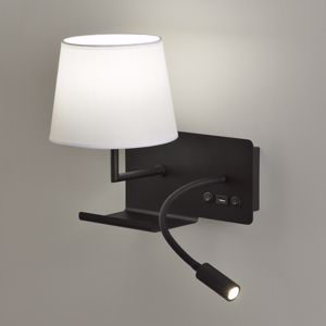 Applique comodino nero multifunzione con paralume bianco porta usb