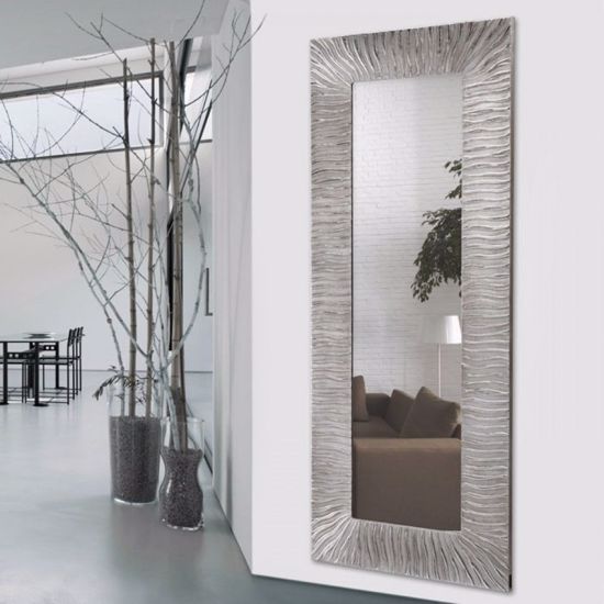 Specchio da parete rettangolare decorativo 72x180 cornice legno argento