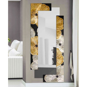 Specchiera da parete verticale 190x80 orizzontale decorativa floreale oro nero