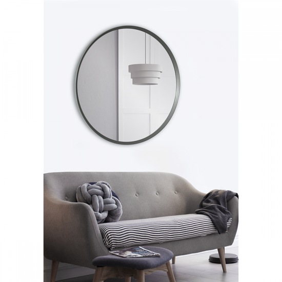 Specchio rotondo da parete moderno con cornice legno nera 78cm