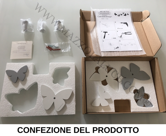 Appendiabiti da parete farfalle bianco grigio 3 ganci