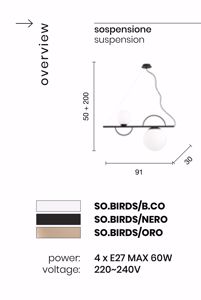 Lampadario a sospensione bird bianco ondaluce design moderna