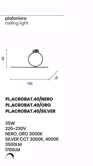 Plafoniera acrobat 40 silver ondaluce led 35w 3000k 4000k dimmerabile moderna