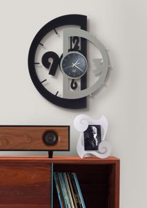 Orologio da parete design moderno mezzelune colori nero grigio alluminio